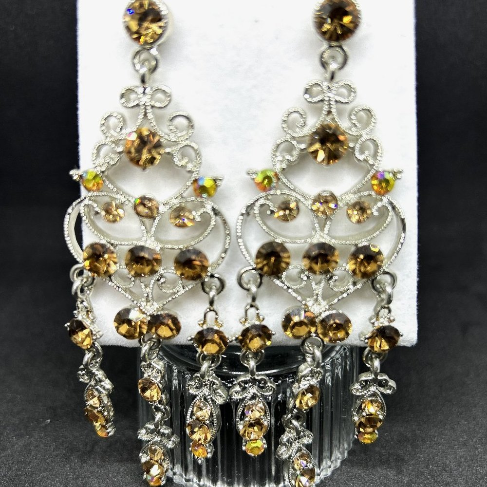 CRYSTAL CHANDELIER AMBER COLOR EARRINGS